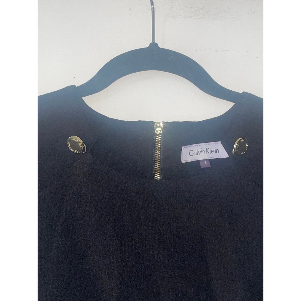 Calvin Klein Black Sheath Dress Gold Button Accents M7DB7937 Size 2 - Picture 2 of 9